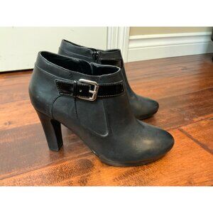 Lauren Ralph Lauren Maleah Black Leather Ankle Booties W/ Silver Buckles, Size 6